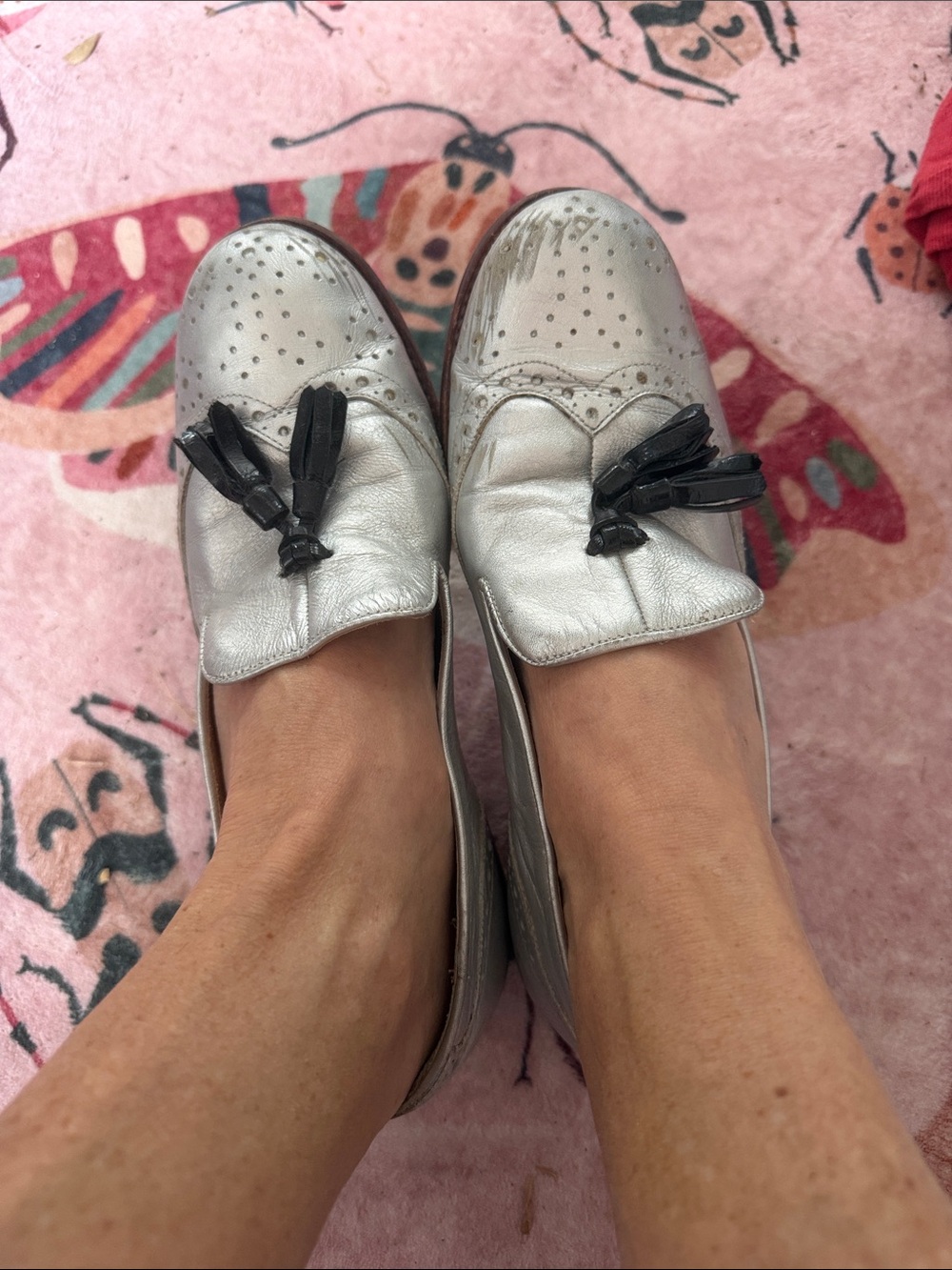 Steven By Steve Madden Metallic Silver Loafers with Black Tassels
